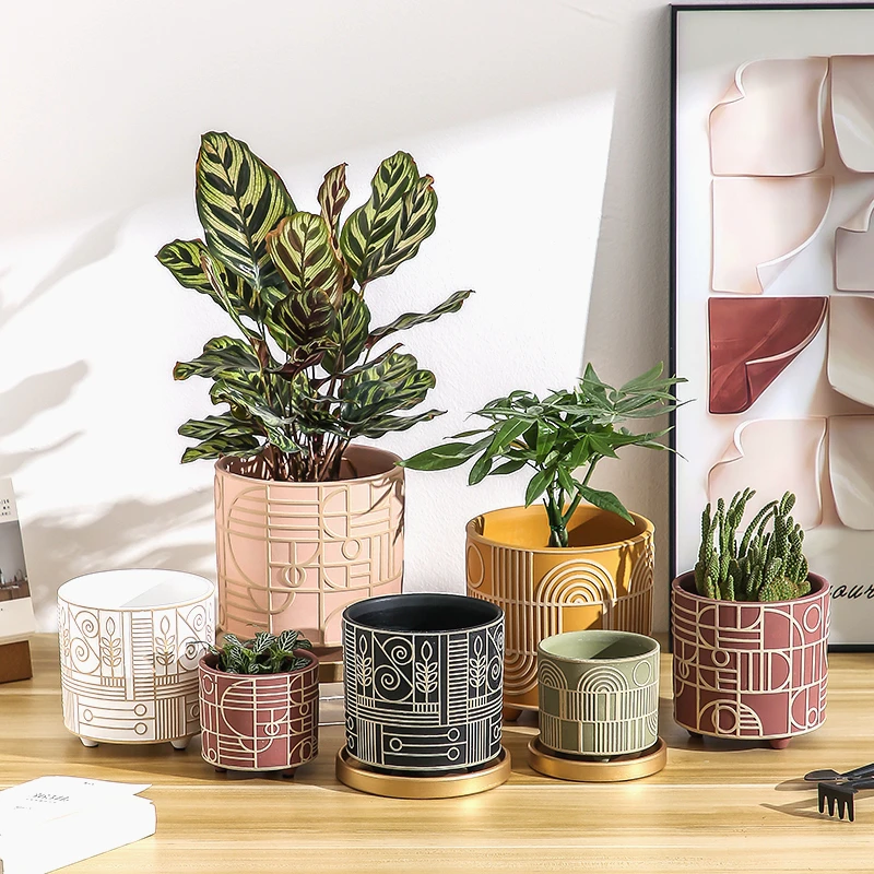 Snake Plant Ceramic - Simple Cylindrical Ceramic Flower Pot Succulent